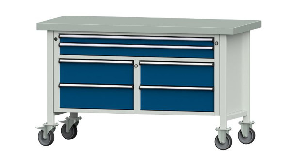ANKE werkbanken kistwerkbank, model 255 V, 1500 x 700 x 900 mm, RAL 7035/5010, ZBP 50 mm, verrijdbaar, 304.175