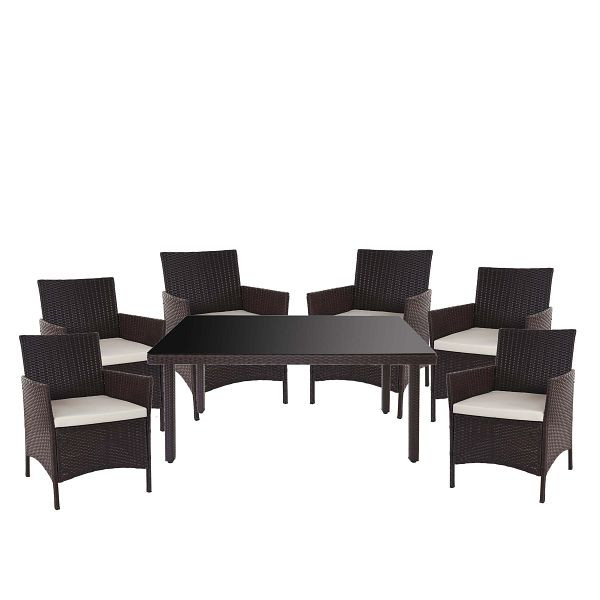Mendler Halden poly rotan set, tuinmeubelen balkonset, bruin, creme kussens, 52355+3x52033