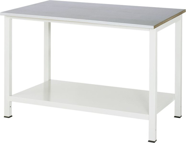RAU werktafel serie 900, B1250 x D800 x H825mm, werkblad met RVS plaatbekleding, dikte 25mm, met planchet onder, diepte 650mm, 03-900-6-ES25-12.12