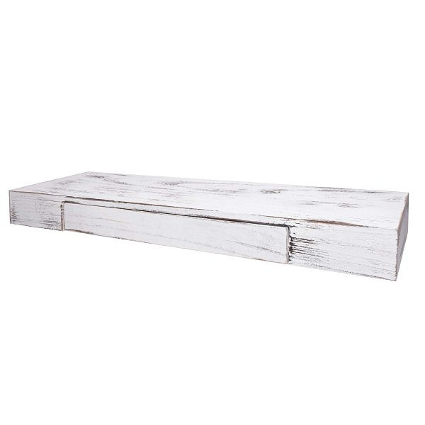 Mendler wandplank HWC-H37, zwevende plank wandplank hangplank plank, lade massief hout 8x80x25cm, wit, shabby, 72924