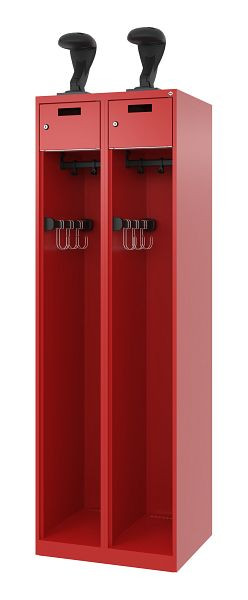 C+P brandweerkast Evolo, model PRAKTUS, 2 compartimenten, H1850B600T500 mm, vuurrood, helmhouder, 0492015-20 S10005