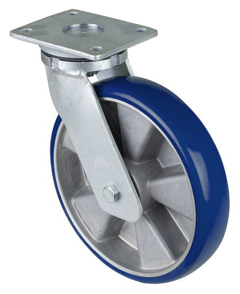 BS Rollen zwaarlastwiel zwenkwiel, polyurethaan wiel 83 Shore, aluminium velg, kogellager, plaat, diameter: 250 mm, RR100.B92.250