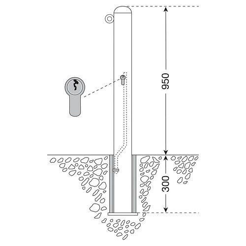 DENIOS stadspaal afneembaar, thermisch verzinkt gecoat, voor plaatsing in beton, hoogte boven de grond 950 mm, 310863