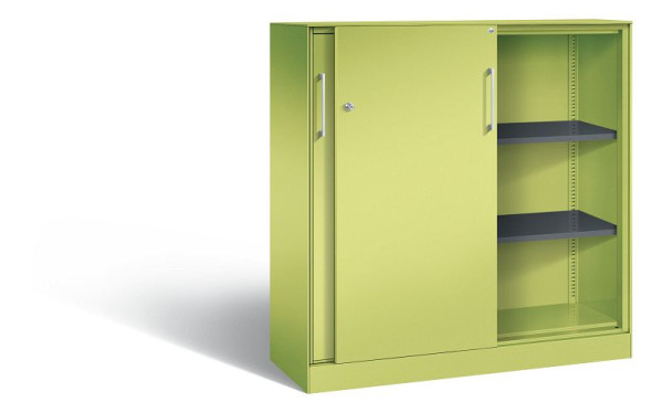 C+P schuifdeurkast Asisto, H1310xB1200xD435mm, kleur: Viridino groen / Viridino groen, beugelgreep, 3 niveaus, 142031-000 S10126