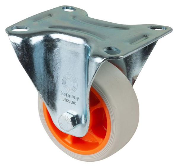 BS rollen transportrol vaste rol, thermoplastisch rubber wiel, grijs verbandrollager, plaat, diameter: 80 mm, verpakking: 4 stuks, L410.B44.081.02