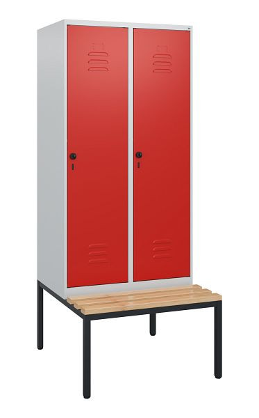 C+P luierkastje Classic PLUS, met onderbank, 2 vakken, 1950x800x815mm, 7035/3020, draaibare sluiting, beuken zitlat, 0800505-22 S10002