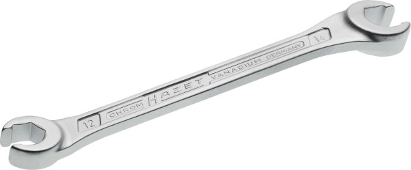 Hazet dubbele ringsleutel, open, buitenzeskantprofiel, 12 x 14 mm, voor buisfittingen, kop 15° gebogen, 612-12X14