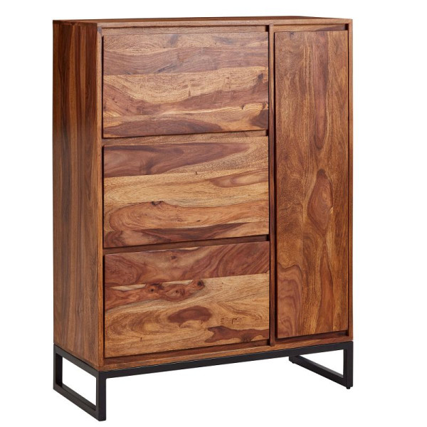 Wohnling schoenenkast sheesham massief hout 88x120x40 cm schoenenrek gesloten, design schoenenkast halkast met plank, WL6.531