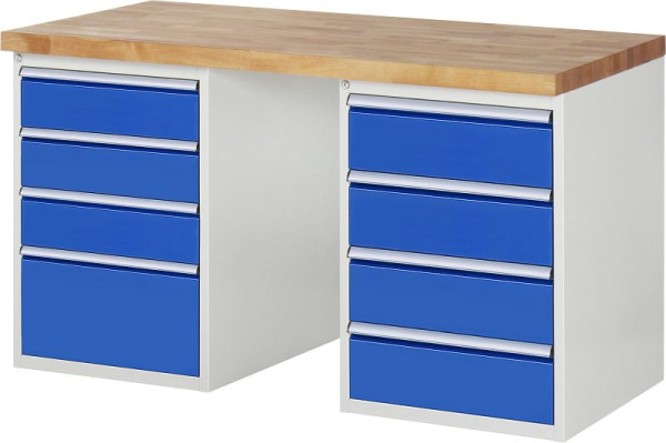 RAU werkbank serie 7000 - modulair ontwerp, 2x onderbouwcontainers (4x laden) links en rechts, 1500x840x700 mm, 03-7820A3-157B4S.11