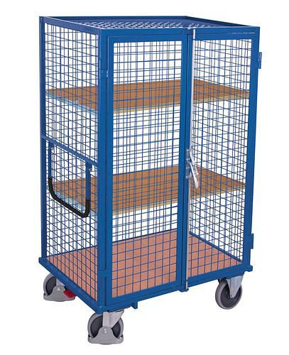 DENIOS traliewerkwagen met dubbele vleugeldeur en espagnoletslot, 3 niveaus, 1045 x 685, 272-681