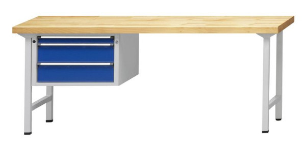 ANKE combinatie werkbank; 2000x700 mm; RAL 7035/5010; Linker onderkast 660x615x420 mm, 3 laden 60, 150, 150 mm