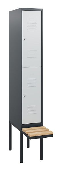 C+P dubbeldekkerkast Classic PLUS, 1950x300x815mm, 7016/7035, cilindersloten, beukenhouten zitlatten, zwevende zitting, 0803405-10 S10043