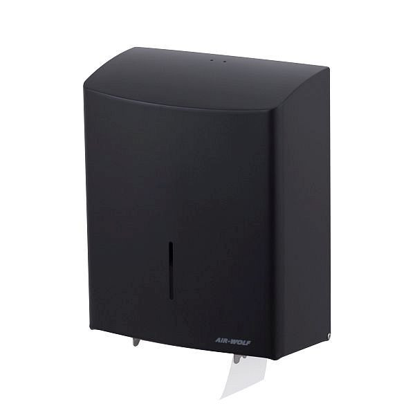 Air Wolf grote rollendispenser voor 1 grote rol, Alpha-serie, H x B x D: 333 x 265 x 147 mm, matzwart roestvrij staal, 60-106