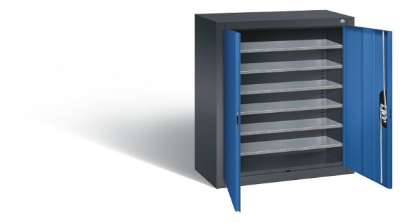 C+P tijdschriftenkast serie 13, H830xB700xD300mm, kleur: zwartgrijs / gentiaanblauw, verzonken handgreep, 134013-20 S10067
