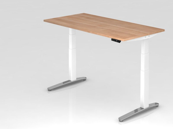 Hammerbacher elektrisch zit-sta bureau 160x80cm walnoot/wit, gepolijst, rechthoekige vorm, VXBHM16/N/WC