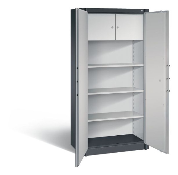 C+P brandwerende kast Certos, H1950xW930xD500mm, kleur: zwart-grijs/wit aluminium, handgreep, 4 OH, 1170-200 S10028