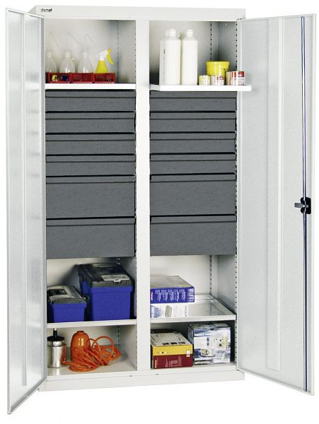 stumpf gereedschaps- en materiaalkast serie 3000, 7035/7035, 8 laden 100 mm, 4 laden 200 mm, tussenwand, 4 bakbodems, 3004507