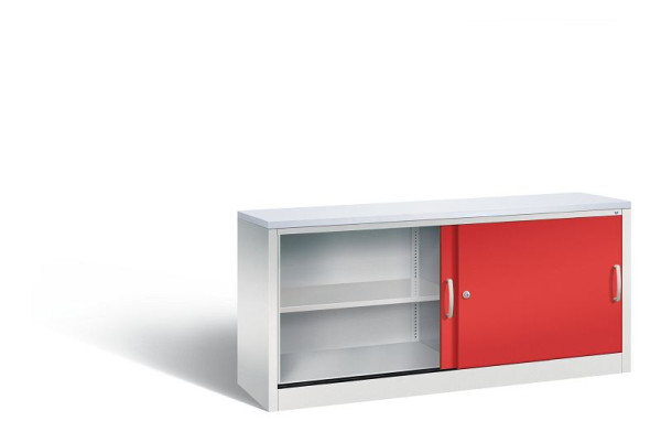 C+P dressoir met schuifdeuren Acurado, H720xB1600xD400mm, kleur: lichtgrijs / vuurrood, beugelgreep, 2 niveaus, 5724-00 S10335