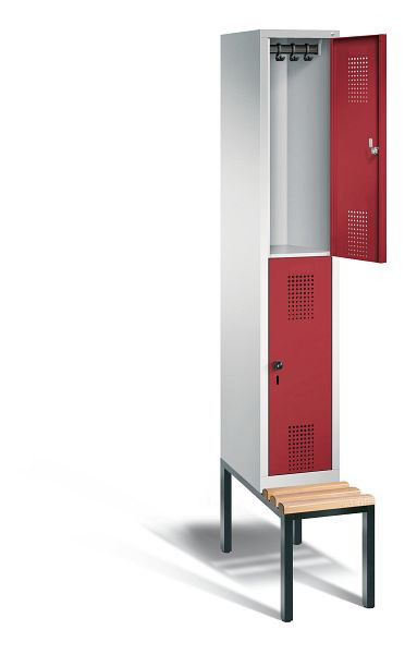 C+P locker dubbeldekker Evolo, H2090xB320xD815mm, kleur: lichtgrijs/robijnrood, 48350-10 S10015