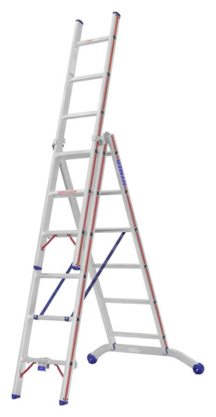 HYMER multifunctionele ladder, driedelig, 3x6 sporten, lengte ingeschoven 1,87 m / uitgeschoven 4,11 m, 604718