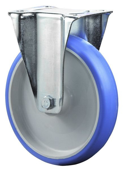 BS rollen transportrol, vaste rol, breedte 45 mm, Ø200 mm, tot 300 kg, polyurethaan blauw, wiellichaam kunststof, rollager, plaat, L410.B36.200