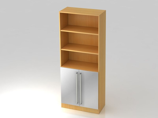 Hammerbacher kast 5OH, 2 deuren onder plintpaneel, chromen handgreep beuken/zilver, 80x42x200,4 cm (BxDxH), V7700/6/S/CE