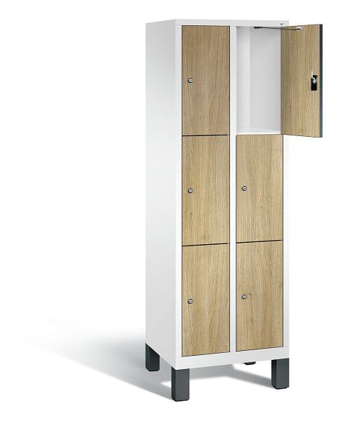 C+P lockerkast Evolo, H1850xB610xD500mm, kleur: verkeerswit / decor eiken Sereno, 48010-203 S10147