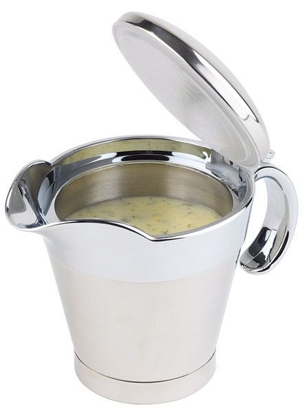 APS thermische juskom, 19 x 12,5 cm, hoogte: 13 cm, RVS, dubbelwandig, inhoud ca. 0,4 liter, schenktuit, handvat en deksel, 40207