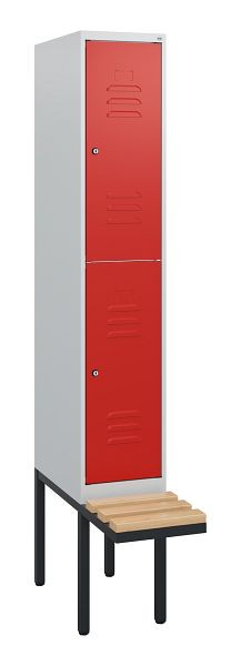 C+P dubbeldekkerkast Classic PLUS, 1950x300x815mm, 7035/3020, cilindersloten, beukenhouten zitlatten, zwevende zitting, 0803405-10 S10032