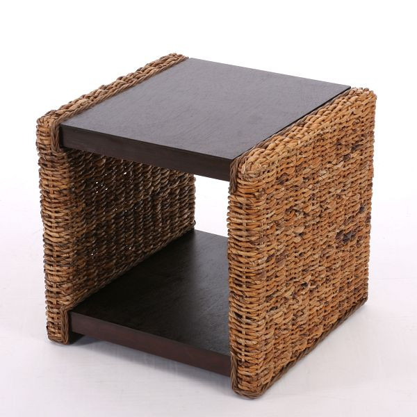 Mendler bijzettafel nachtkastje krukje Lucca rotan, bananenweefsel, 27255