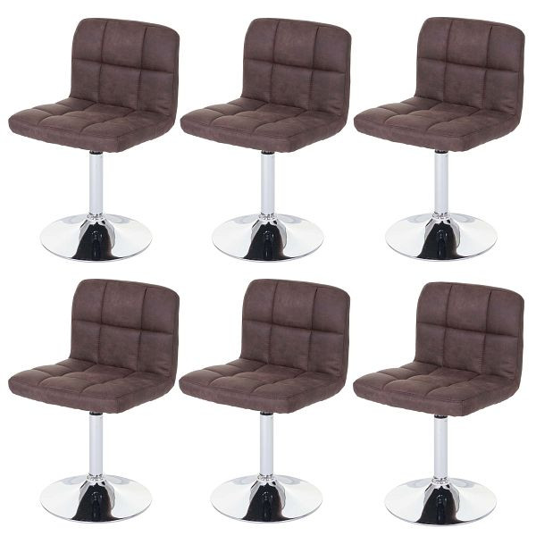 Mendler set van 6 eetkamerstoelen Kavala, bureaustoel, imitatie suède chroom, vintage donkerbruin, 3x59771