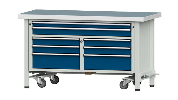 ANKE werkbanken box werkbank, model 259 V, 1500 x 700 x 850 mm, RAL 7035/5010, UBP 50 mm, met neerlaatbaar mobiel apparaat, 304.229