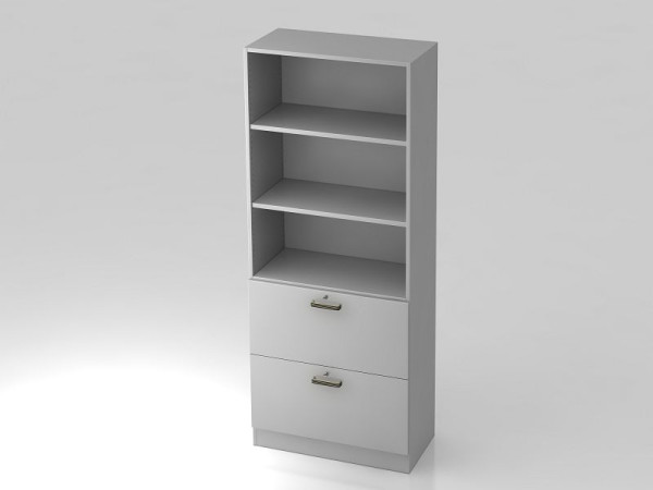 Hammerbacher kast 5OH, 2HR, plint gestreept handvat grijs/grijs, 80x42x200,4 cm (BxDxH), V7300/5/5/SG