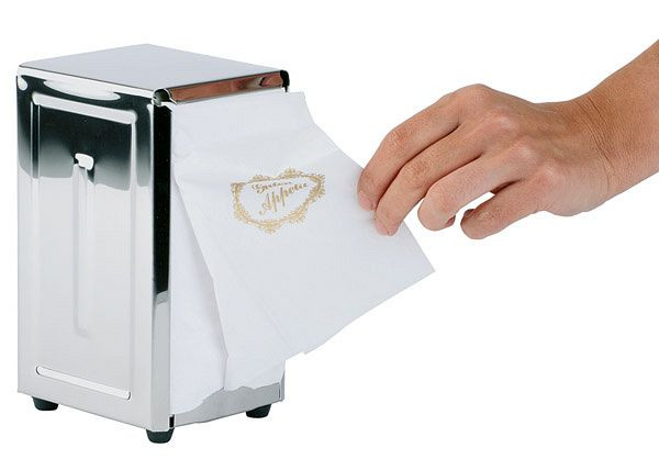 APS servethouder, 10 x 11,5 cm, hoogte: 18,5 cm, roestvrij staal, hoogglans gepolijst, voor servetten met 1/8 vouw, 11720