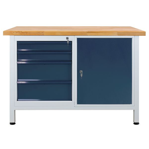ADB werkbank 1 deur + 4 laden, afmetingen: 1200x600x840mm (BxDxH), kleur werkblad: grijs, RAL 7035, kleur lade/deur: antracietgrijs (RAL 7016), 42931