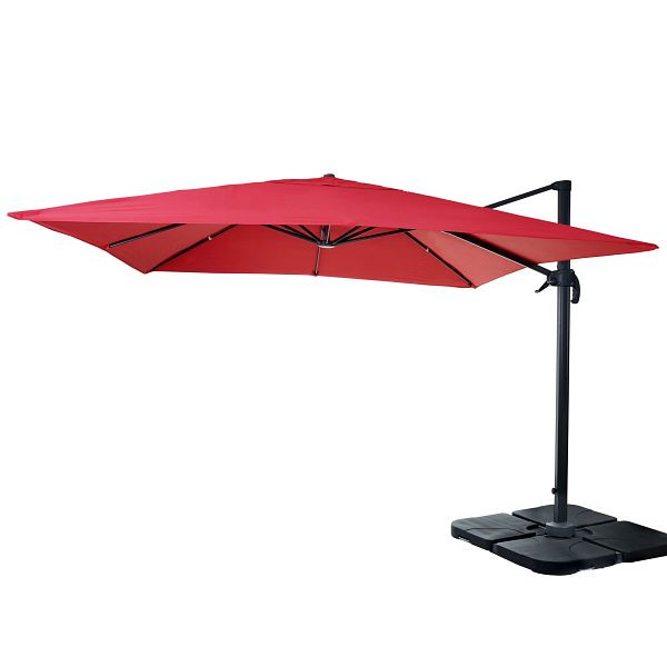 Mendler gastronomie verkeerslichtparaplu HWC-A96, paraplu 3x3m (Ø4,24m) polyester aluminium/staal 23kg, rood met standaard, 153408+153436+31831