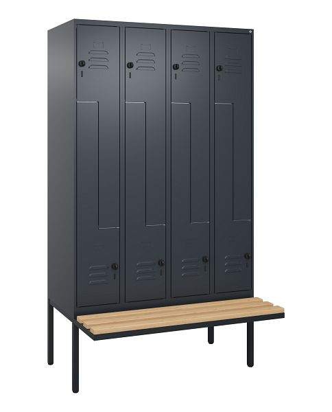 C+P Z-Spind Classic PLUS, bank, 8 vakken, 2120x1200x815mm, 7016/7016, veiligheidsdraaigrendel, beuken zitlat, 0800437-408 S10012