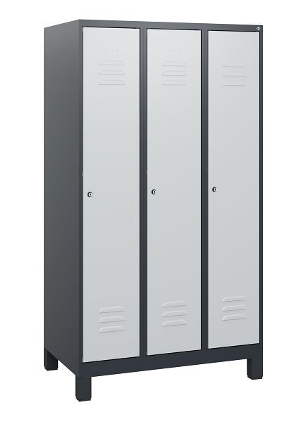 C+P Umkleidespind Classic PLUS, Füße, 3 Abteile, 1630x900x500mm, 7016/7035, Zylinderschlösser, 0800105-30 S10028