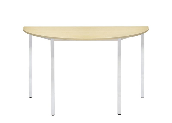 Bisley MULTI Desking multifunctionele tafel, halfrond, verchroomd, 25 mm, BC beukendecor, H 740 x B 1200 x D 600 mm, MTC25H1206BC399
