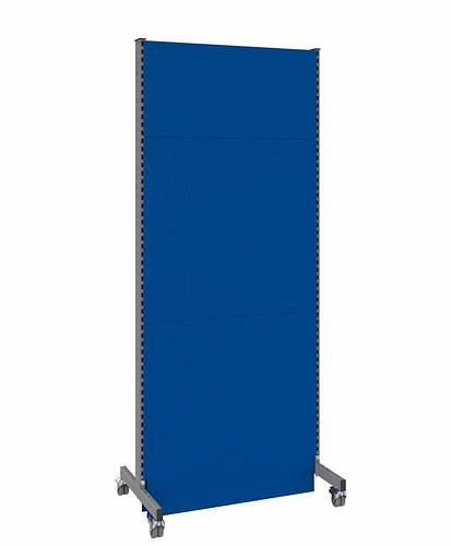DENIOS mobiele akoestische scheidingswand, basisveld, B 1000, H 2500 mm, eenzijdige akoestische geperforeerde plaat, grijs/blauw, 293103