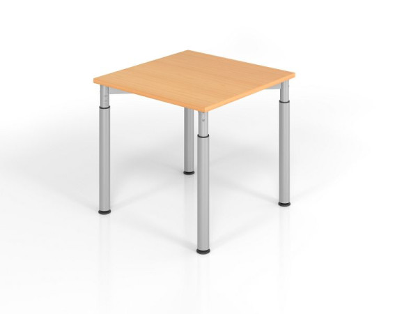 Hammerbacher bureau YS08, 80 x 80 cm, blad: beuken, 25 mm dik, ABS dikke rand, rechthoekige vorm, zilver, VYS08/6/S