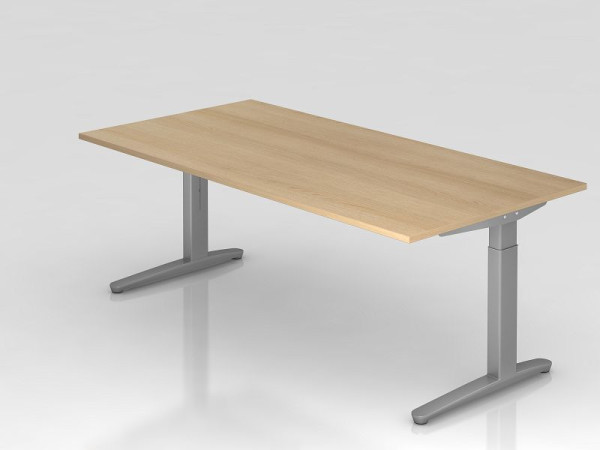 Hammerbacher bureau C-poot 200x100cm eiken/zilver, aluminium loper zilver (vergelijkbaar met RAL 9006), VXB2E/E/SS