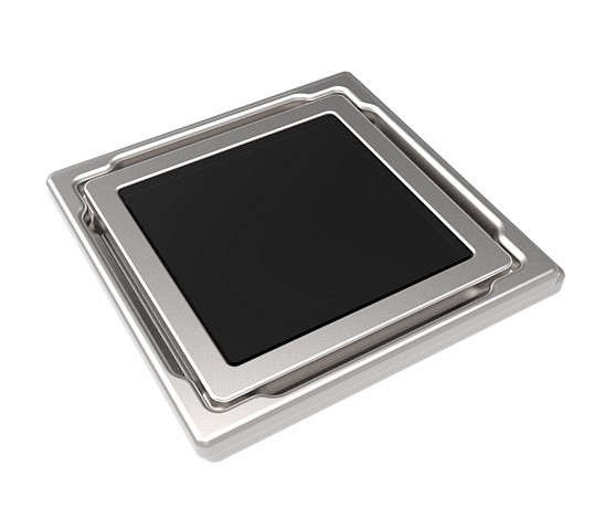 MERT vlakke vloerafvoer met gehard glazen deksel "zwart", RVS frame 110x110 mm, DU-11-CD-BLACK