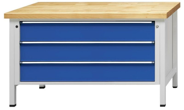 ANKE kastwerkbank; 1500x800 mm; RAL 7035/5010; Laden in XXL-formaat 1200x600 mm (BxD); 3 laden 180 mm