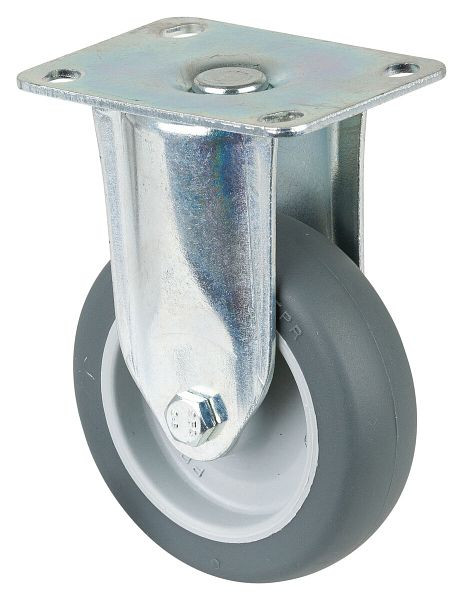 BS-wielen Zwaar apparatenwiel, wielbreedte 30 mm, wiel-Ø 100 mm, draagvermogen 80 kg, grijs rubber, glijlager, plaat, VE = 4 stuks, C110.A80.100