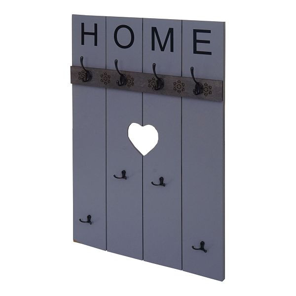 Mendler wandkledingkast HWC-C89 Home, garderobepaneel, vintage shabby look, 8 haken 91x60cm, grijsblauw, 94476