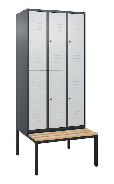 C+P dubbeldekskast Classic PLUS, 3 vakken, 2120x900x815mm, 7016/7035, cilindersloten, beukenhouten zitlat, bank, 0803507-30 S10103