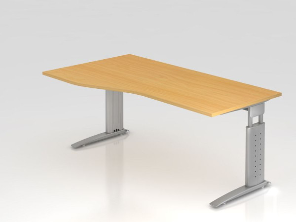 Hammerbacher bureau C-poot 180x100/80cm beuken/zilver, werkhoogte 68-86 cm verstelbaar, VUS18/6/S