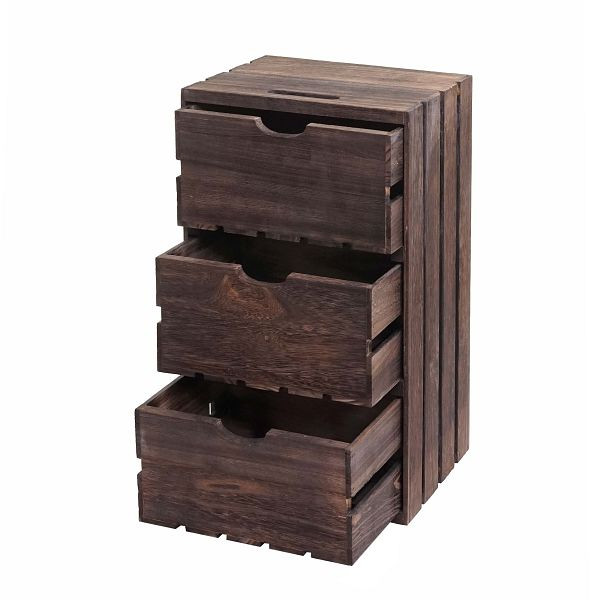 Mendler ladekast HWC-C62, ladekast houten kist, shabby look vintage 3 lades 53x32x26cm, bruin, 66150