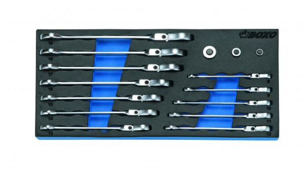 Boxo-ratel-steeksleutelset, 15-delig, VE: 10-delig, BX022A